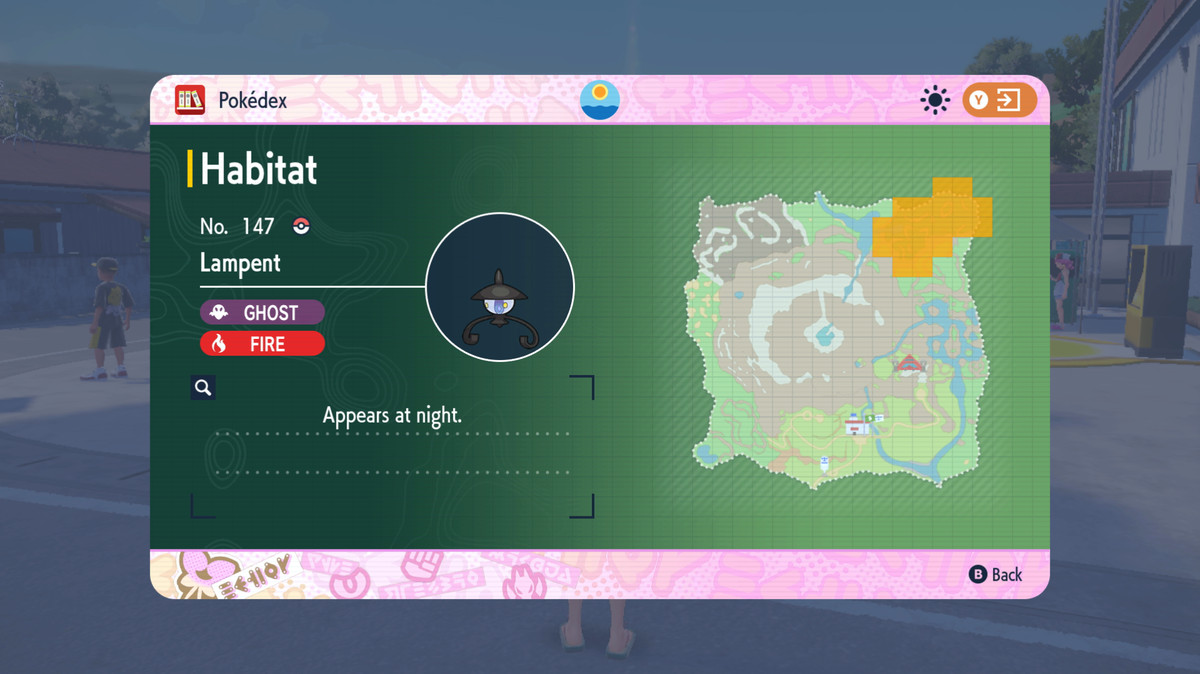 En karta som visar var man kan hitta Lampent i Pokémon Scarlet/Violet: The Teal Mask.