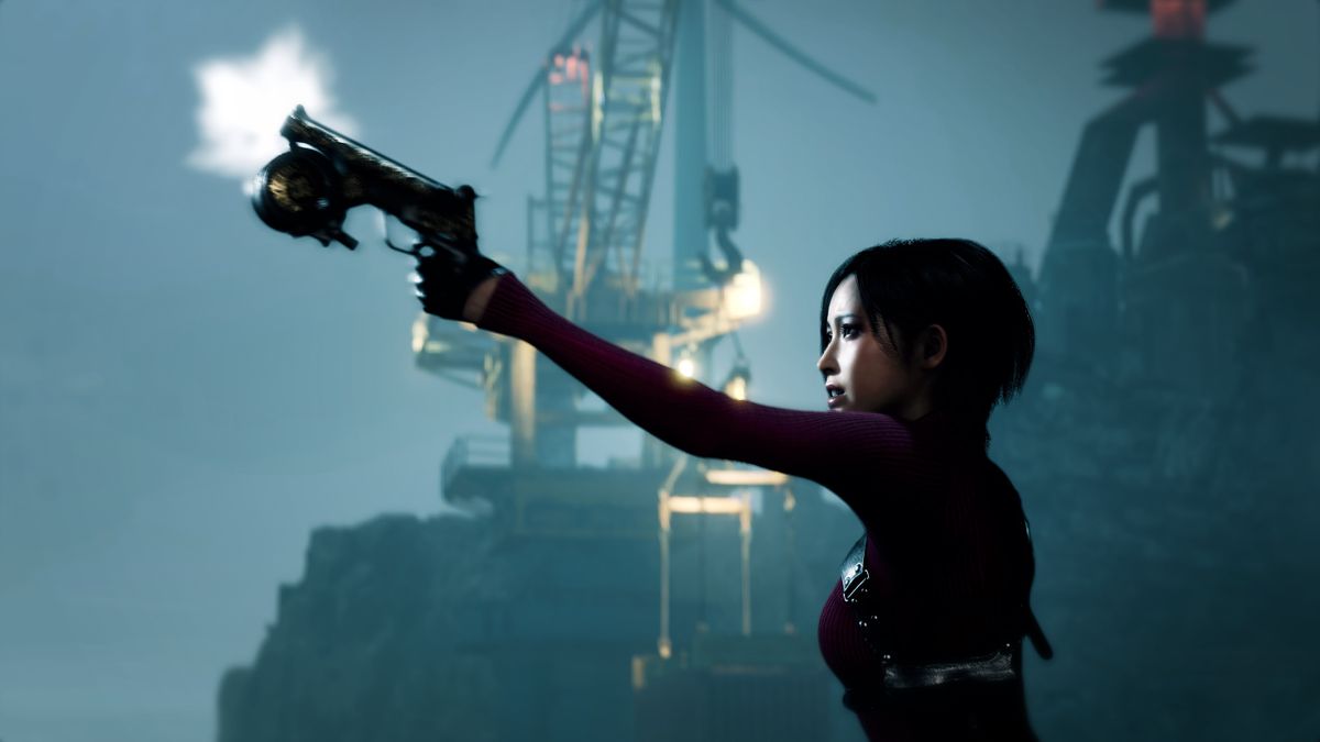 Ada Wong avfyrar sin Grappling Gun i den sista bossstriden i Resident Evil 4 Separate Ways