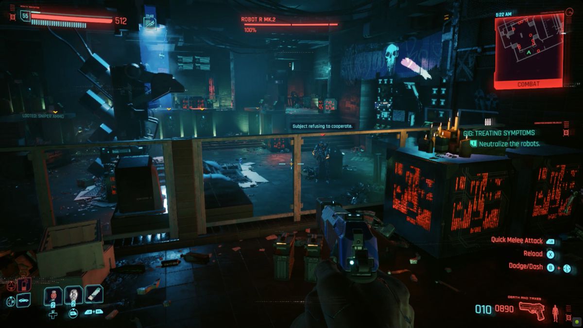 Cyberpunk 2077: Phantom Liberty-vaktrobotar i ett gömställe för Voodoo Boys
