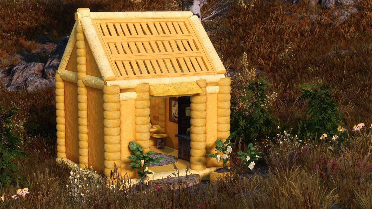 En bild av ett hus helt gjort av ost i Skyrim.