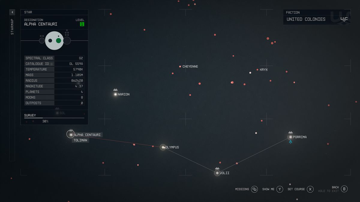 A Starfield map shows the location of Porrima.