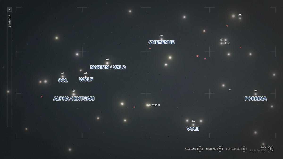 Starfield Starmap med några rymdhamnar markerade