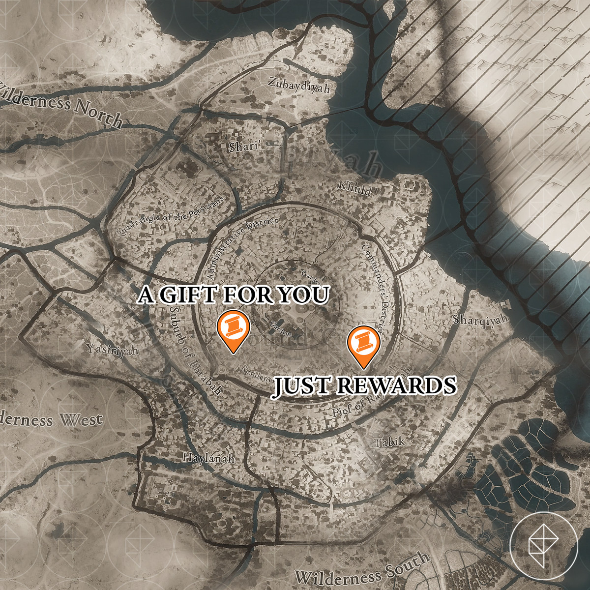 Assassin's Creed Mirage Round City-distriktet Enigma ledtrådar platser 