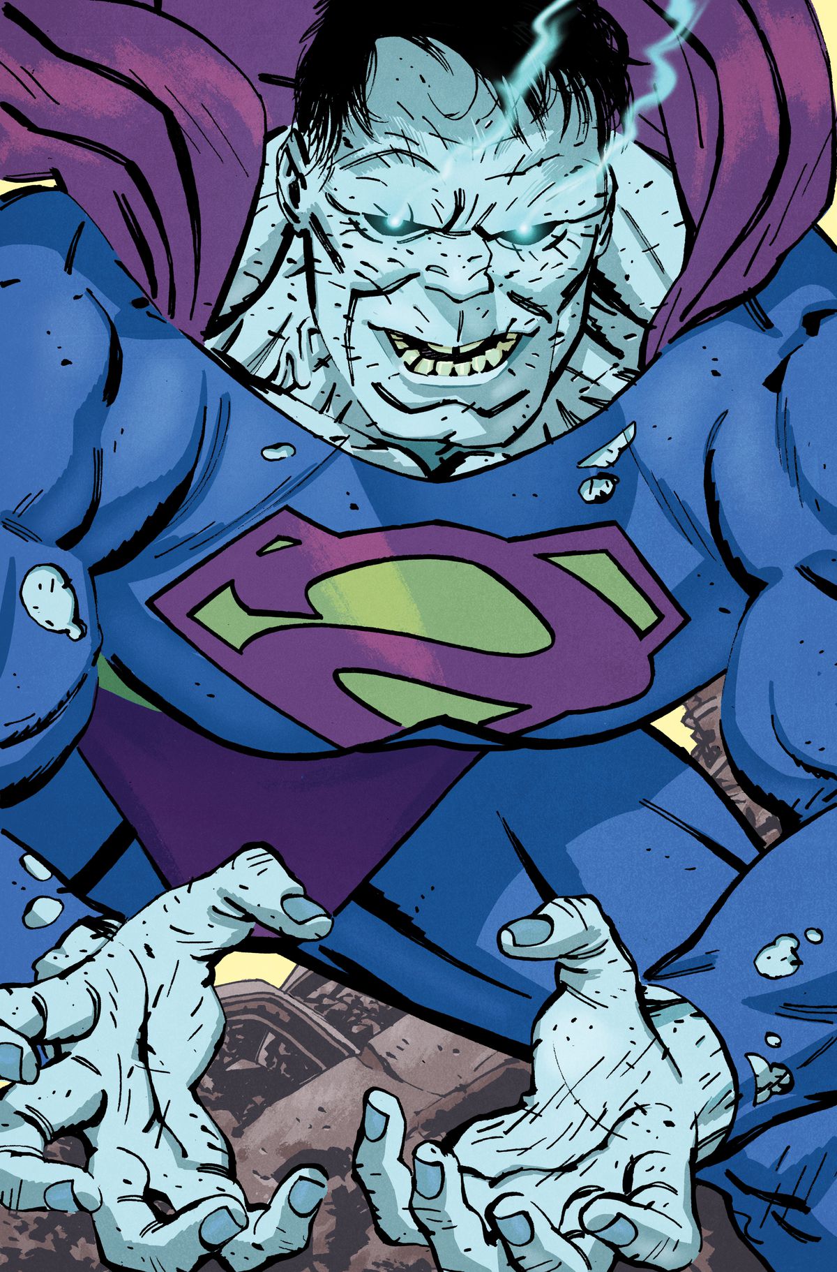 Bizarro hukar i spillror på en variant av omslaget till Action Comics #1061