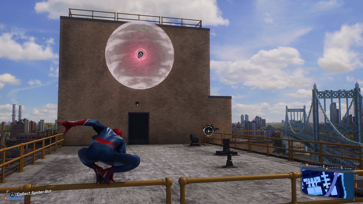 Peter Parker shows the location of a Spider-Bot in Spider-Man 2