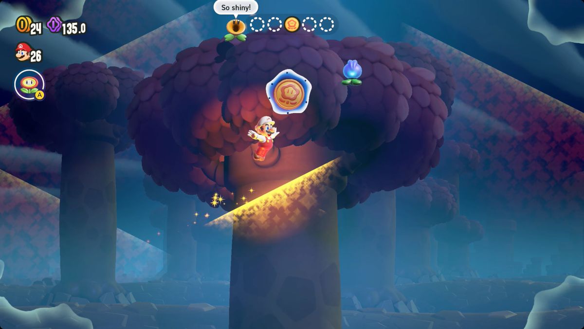 Super Mario Bros. Wonder Rolla Koopa Derby screenshot showing a Wonder Token location.