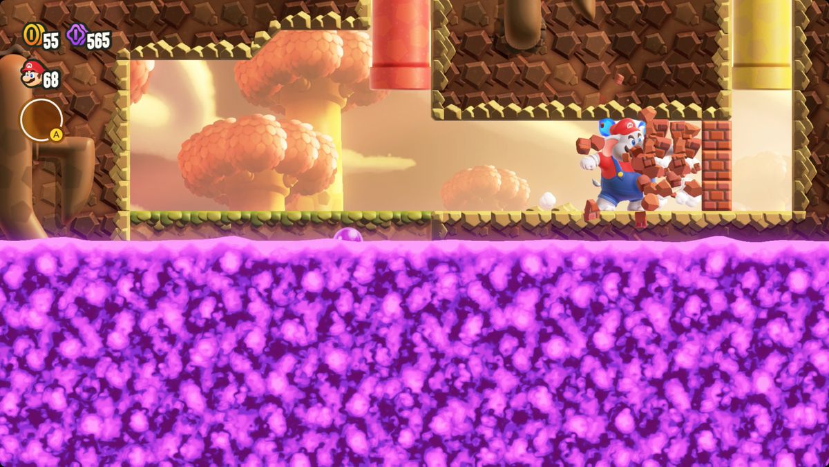 Super Mario Bros. Wonder Bulrush Express skärmdump som visar vägen till ett Wonder Seed.