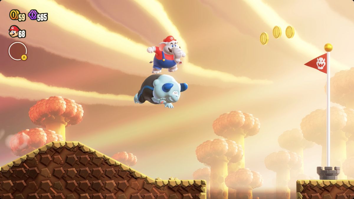 Super Mario Bros. Wonder Bulrush Express skärmdump som visar platsen för ett Wonder Seed.