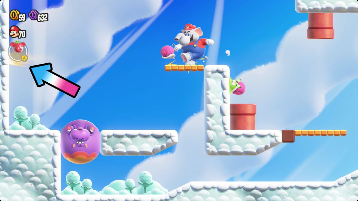 Super Mario Bros. Wonder Cosmic Hoppos screenshot showing the Wonder Flower location.