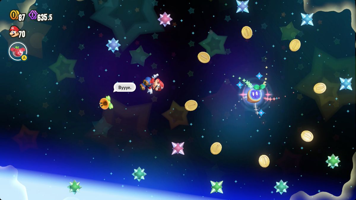 Super Mario Bros. Wonder Cosmic Hoppos screenshot showing the location of a Wonder Seed.