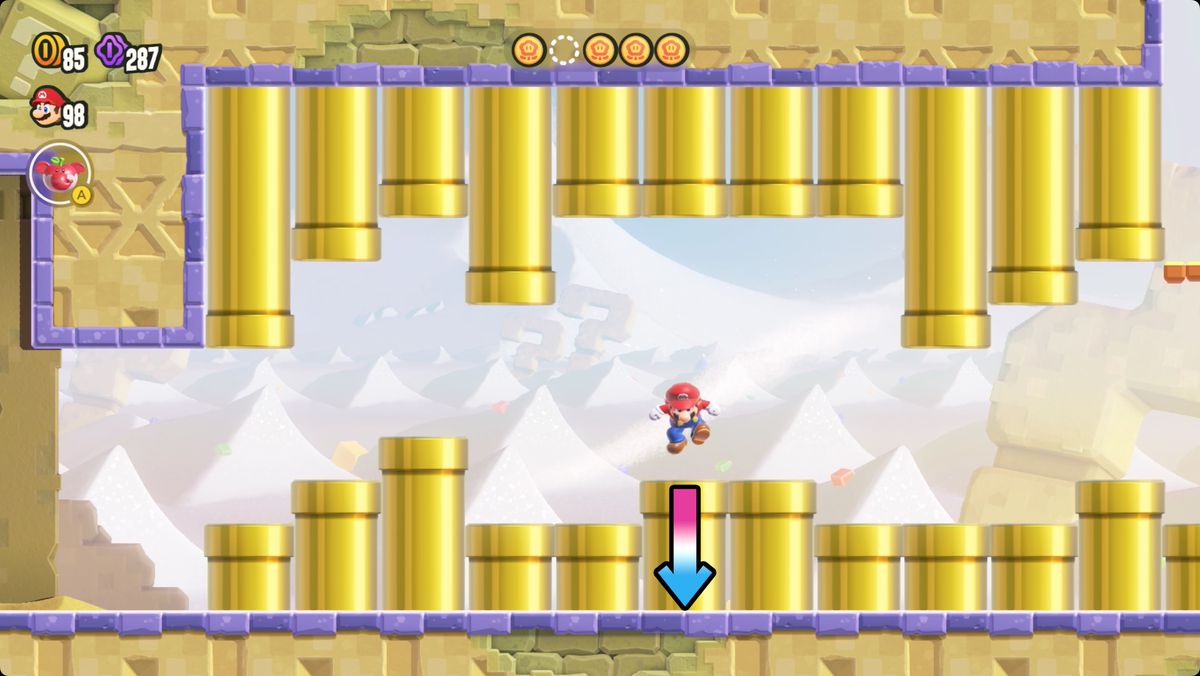 Super Mario Bros. Wonder Search Party: Pipe Park-skärmdump som visar vägen till en Wonder Token.
