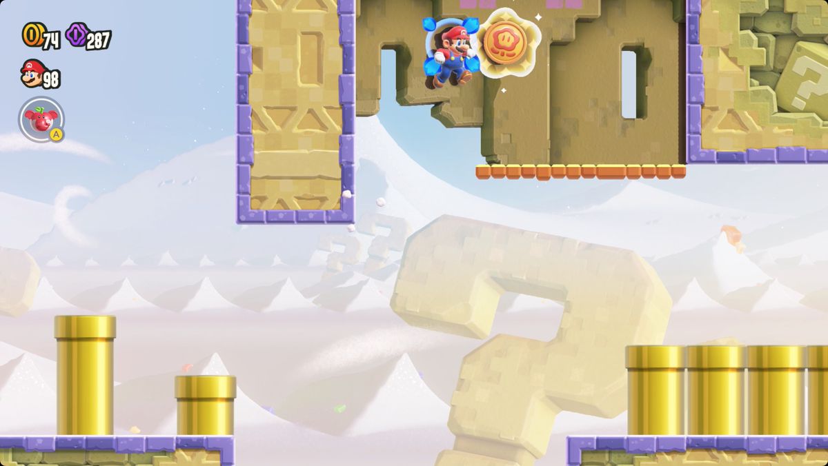 Super Mario Bros. Wonder Search Party: Pipe Park-skärmdump som visar den tredje Wonder Token-platsen.