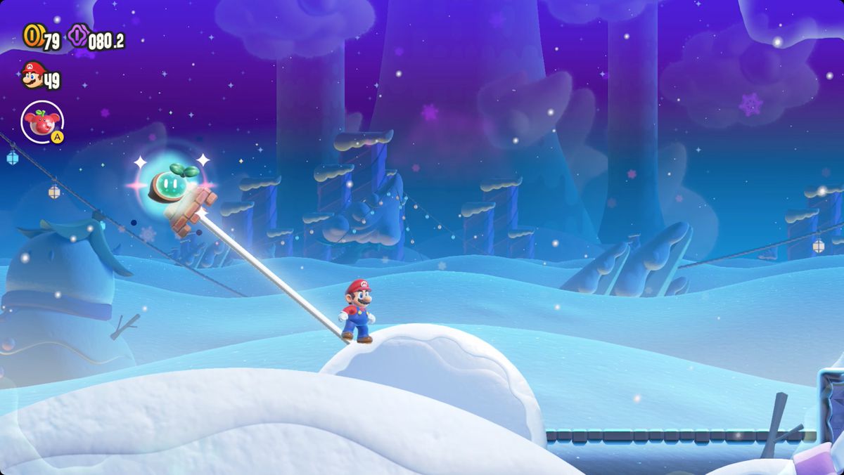 Super Mario Bros. Wonder Outmaway Valley skärmdump som visar platsen för ett Wonder Seed.