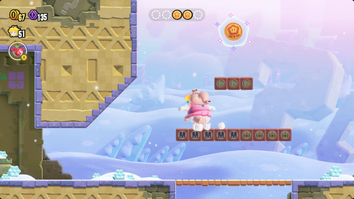 Super Mario Bros. Wonder Search Party: Puzzling Park-skärmdump som visar den första Wonder Token-platsen.