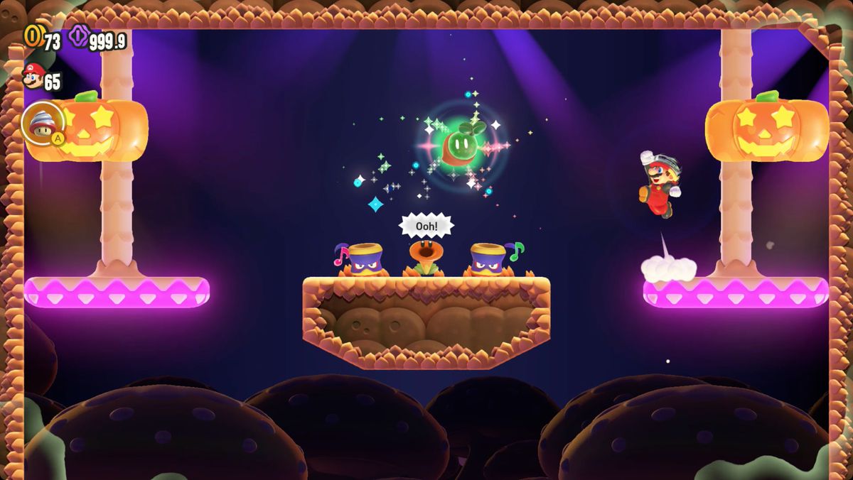 Super Mario Bros. Wonder Upshroom Downshroom skärmdump som visar platsen för ett Wonder Seed.