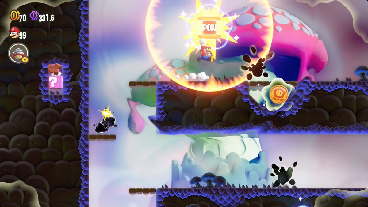 Super Mario Bros. Wonder Se upp för Rifts-skärmdumpen som visar en Wonder Token-plats.