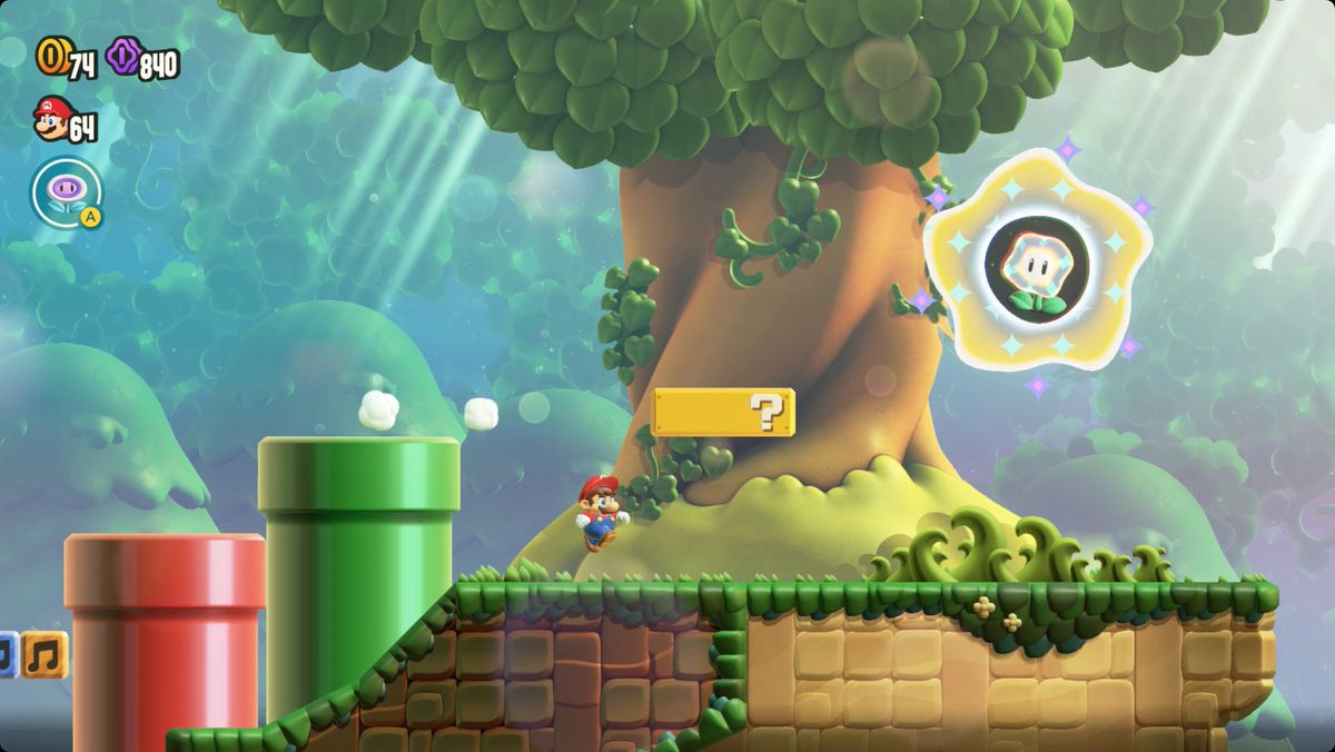 Super Mario Bros. Wonder Semifinaltestet Piranha Plant Reprise-skärmdump som visar Wonder Flower-platsen.