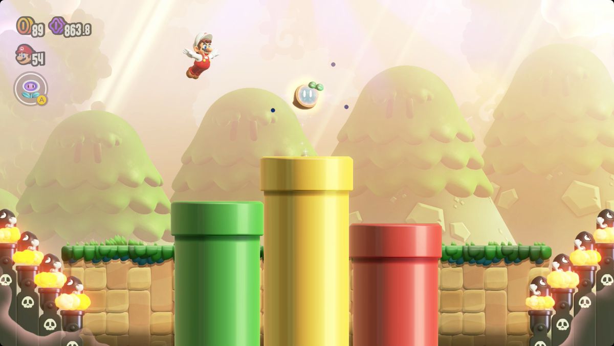 Super Mario Bros. Wonder Semifinaltestet Piranha Plant Reprise-skärmdump som visar platsen för ett Wonder Seed.