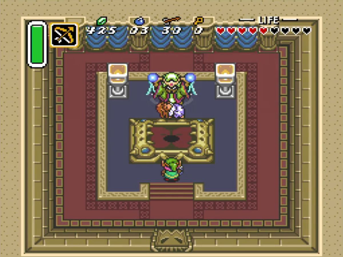 Link möter trollkarlen Agahnim i A Link to the Past