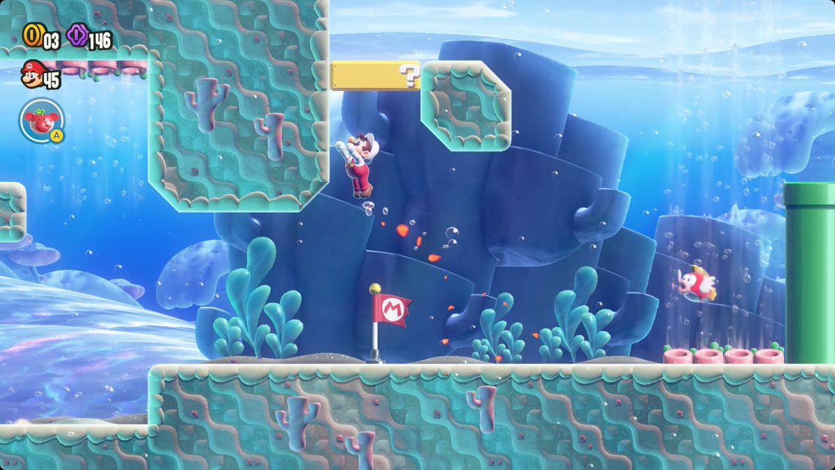 Super Mario Bros. Wonder Leaping Smackerel screenshot showing the Wonder Flower location.
