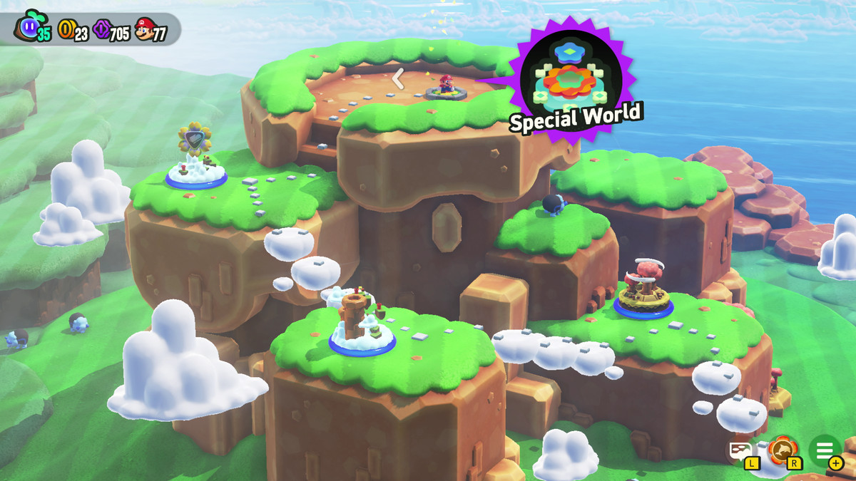 Super Mario Bros. Wonder entré till Special World från W1 Pipe-Rock Plateau