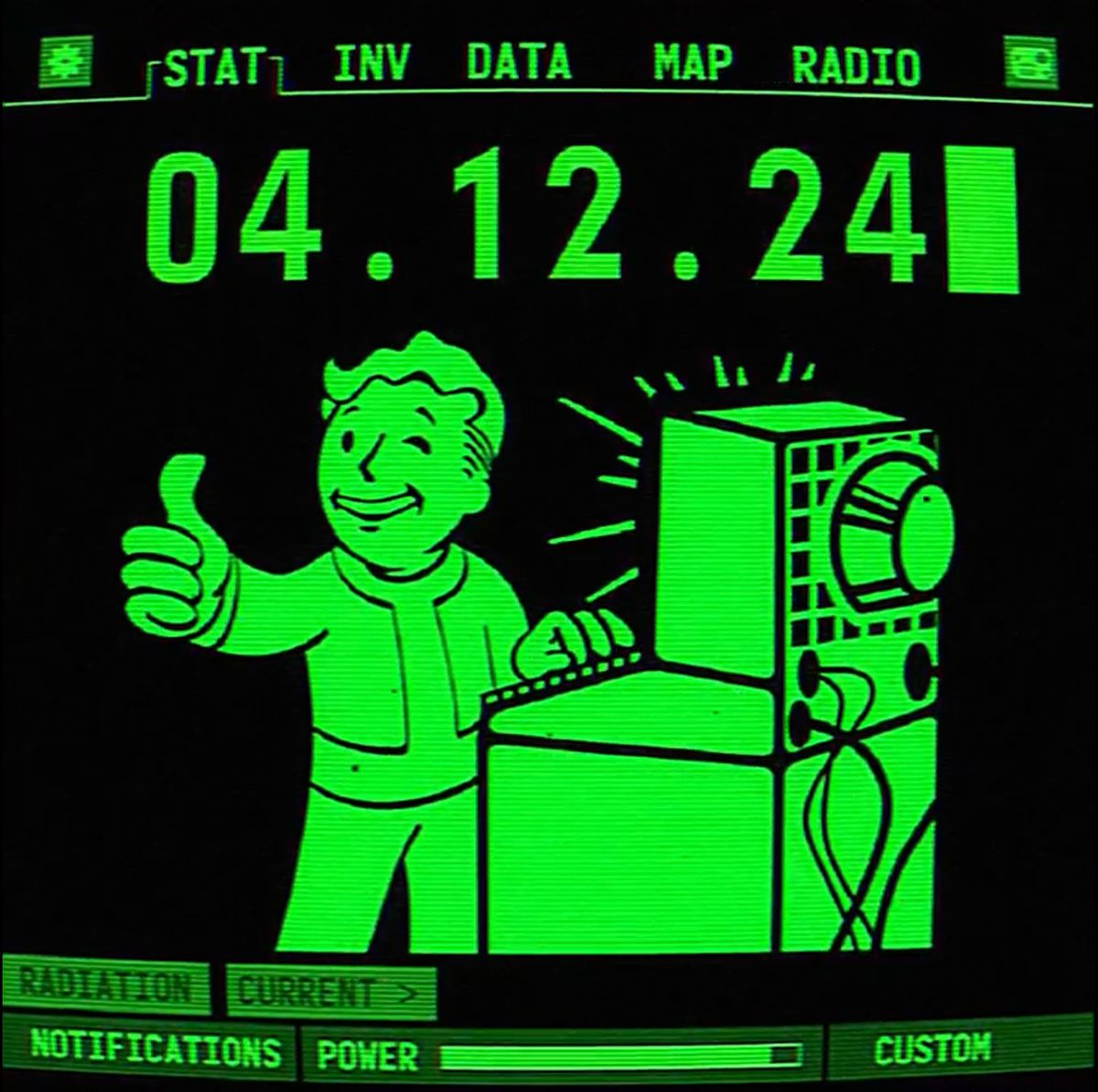 Ett Pip-Boy-gränssnitt från Fallout-serien annonserar utsläppsdatumet för Fallout för Prime Video, 04.12.24