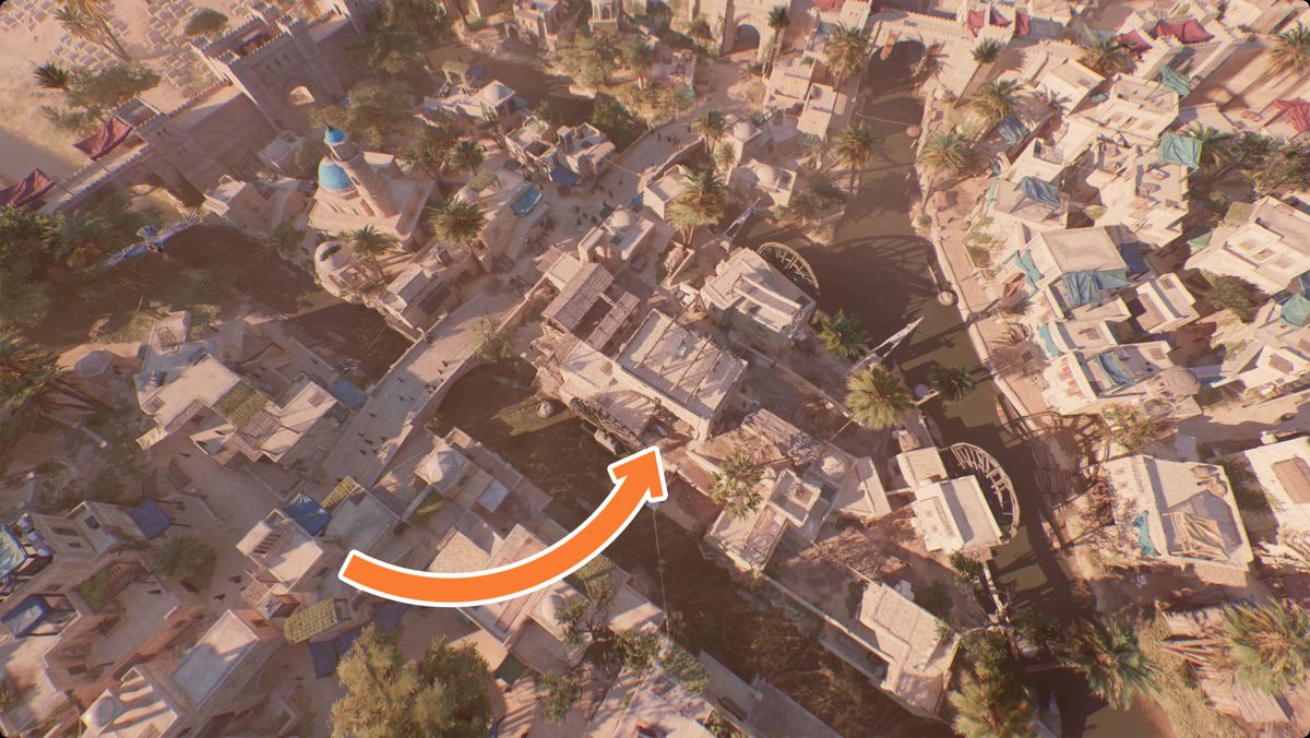Assassin's Creed Mirage-bild över huvudet som visar platsen för A Challenge Enigma