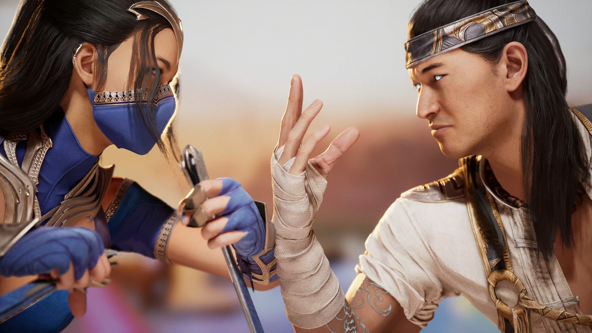 Kitana och Liu Kang möter varandra head to head innan ett slagsmål i Mortal Kombat 1.