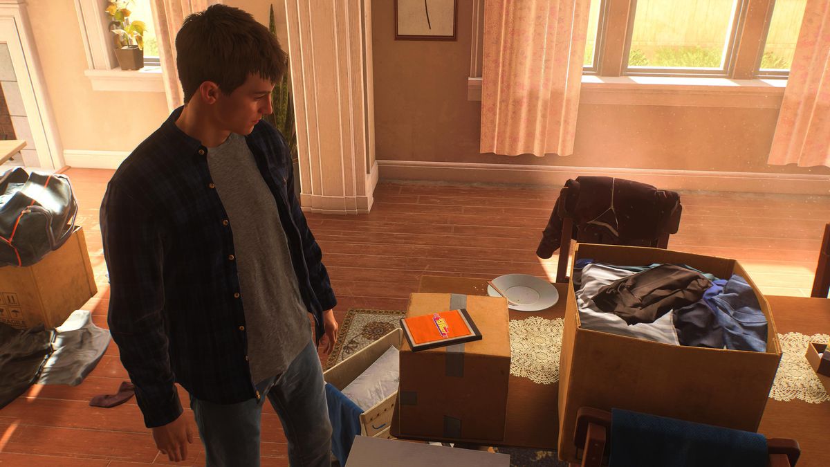 Peter Parker tittar på en kopia av det fiktiva videospelet Speed ​​Nonagon i Spider-Man 2