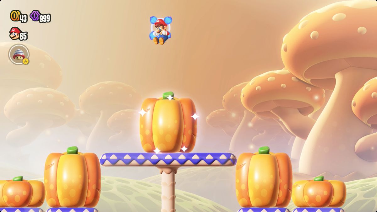 Super Mario Bros. Wonder Upshroom Downshroom-skärmdump som visar Wonder Flower-platsen.