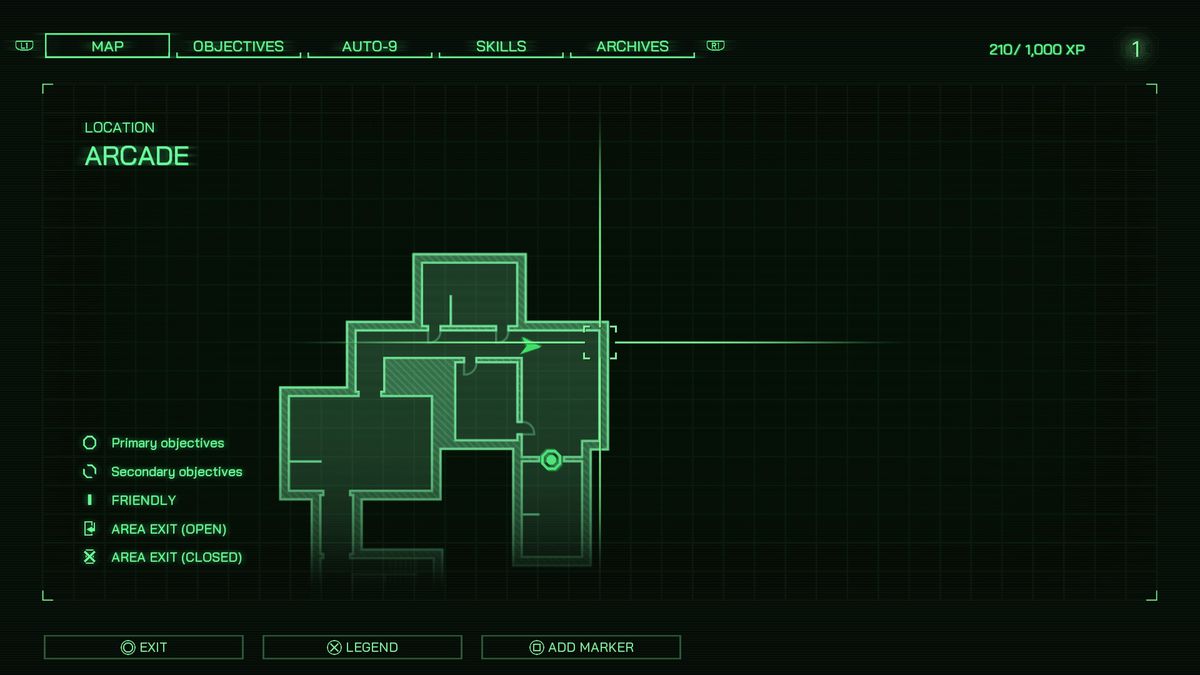 Kartan som visar platsen för det hemliga arkadområdet i RoboCop: Rogue City