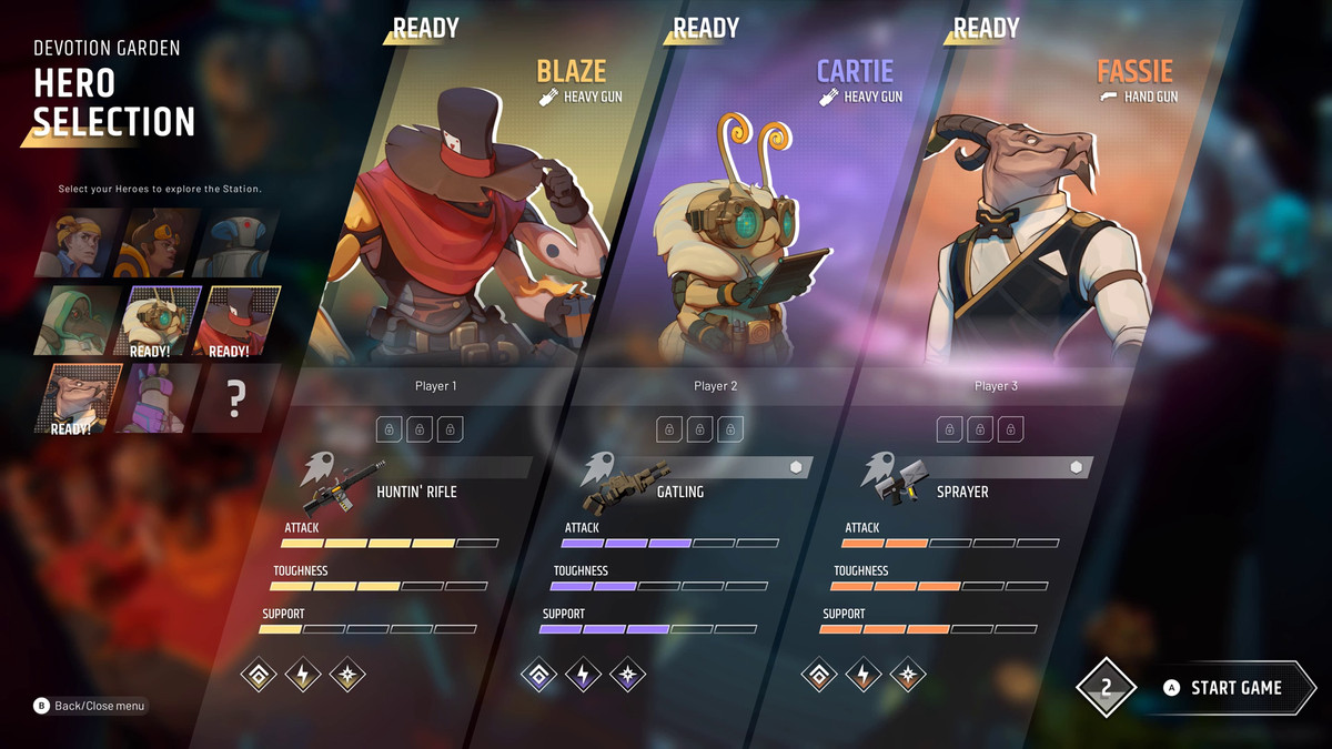 En spelare väljer Blaze, Cartie och Fassie för en trio i Endless Dungeon