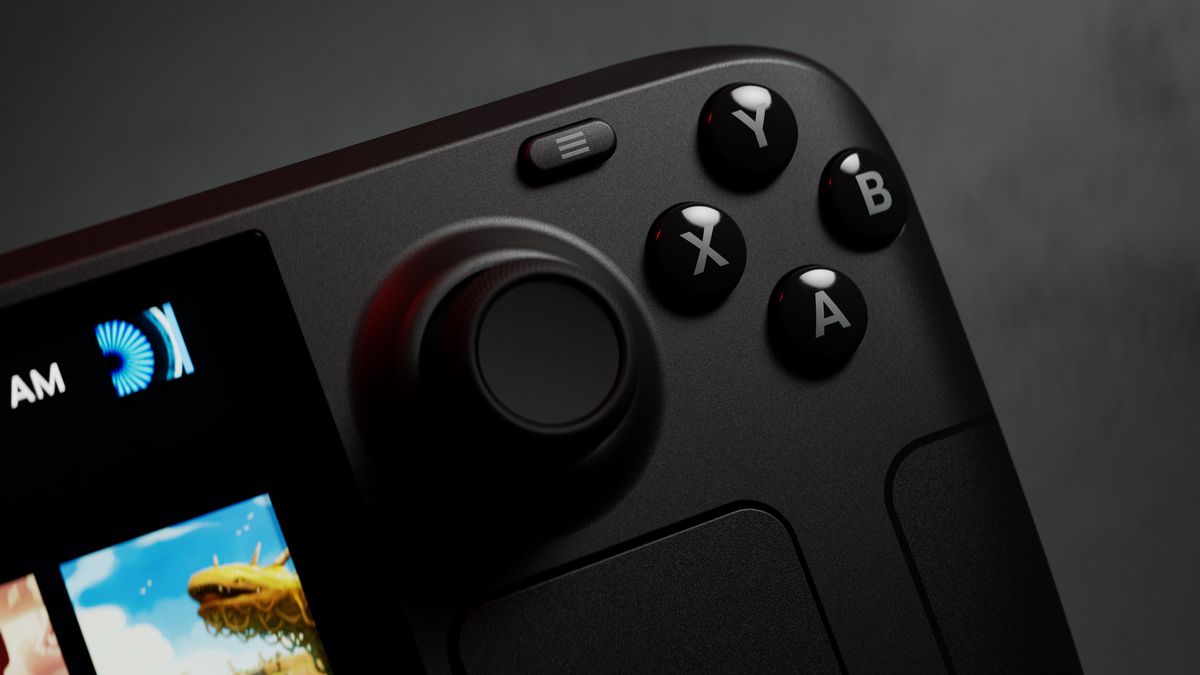 En närbild av joysticken och knapparna på Steam Deck OLED