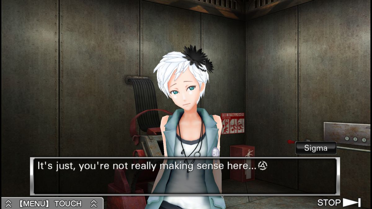 Screenshot of a character conversation from Zero Escape: The Nonary Games.