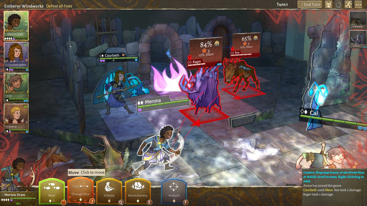 A hunter lines up a shot in Wildermyth’s tactical combat
