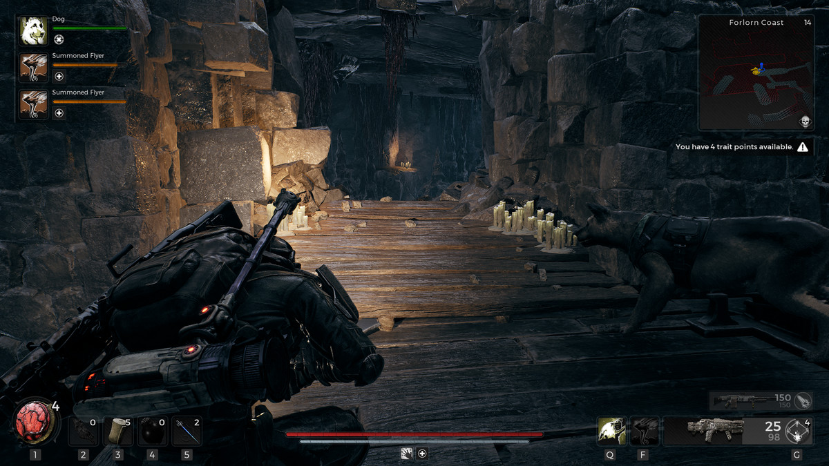 En spelare hukar sig ner och går in i en mystisk tunnel i Remnant 2