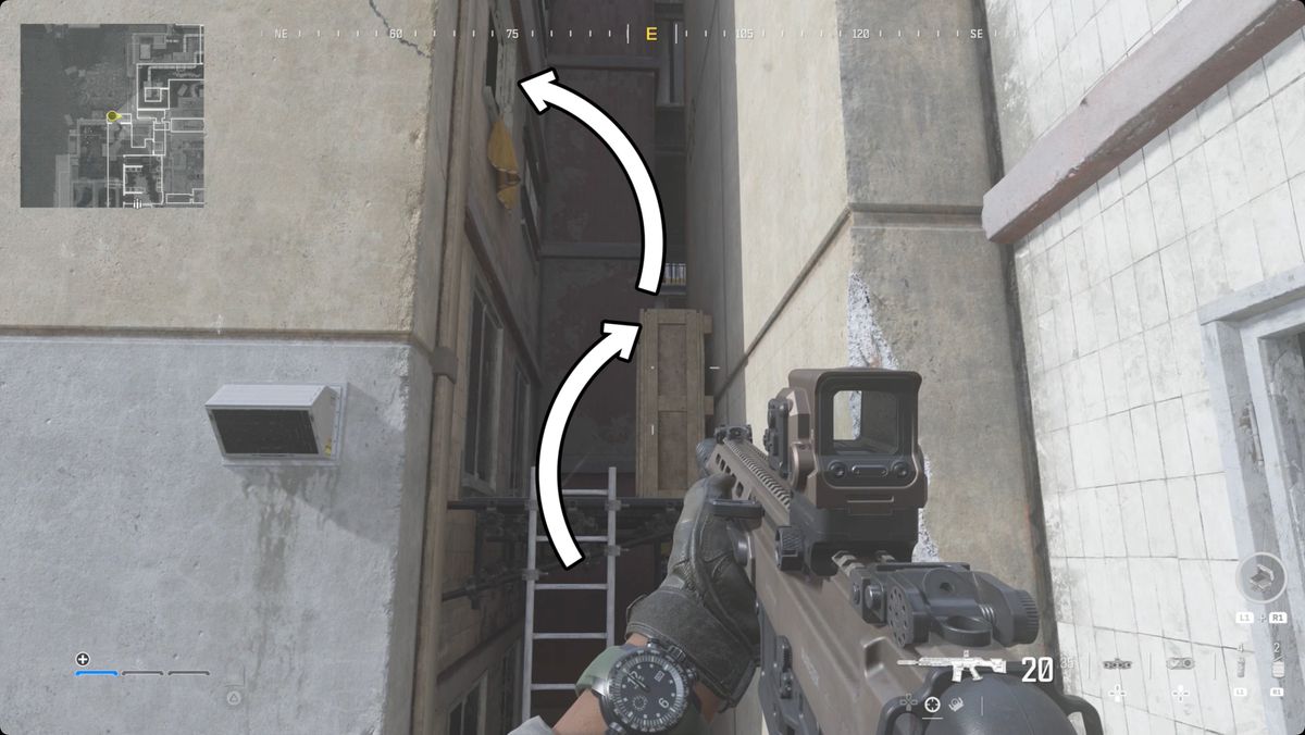 Call of Duty: Modern Warfare 3 screenshot with the Explosive Crossbow location marked.