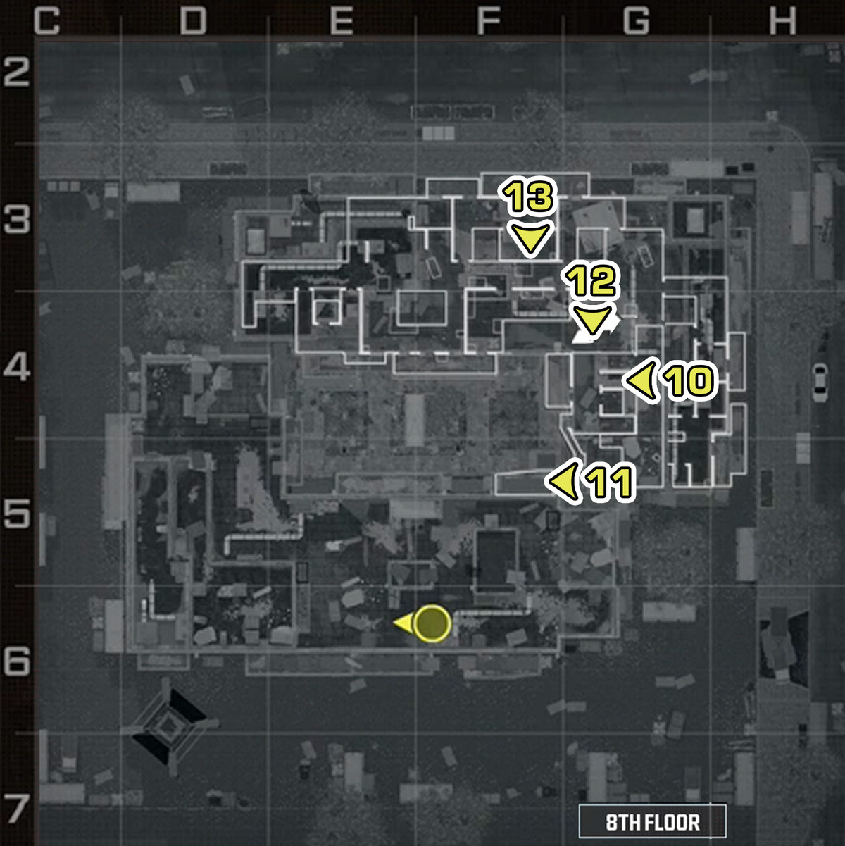 Call of Duty: Modern Warfare 3 8th floor weapons and items map locations.