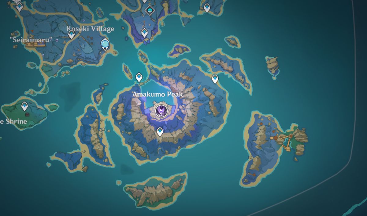 En karta över en södra Inazuma Island i Genshin Impact