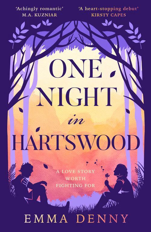 Cover image for Emma Denny’s One Night in Hartswood, featuring two people sitting on the ground in a forest.