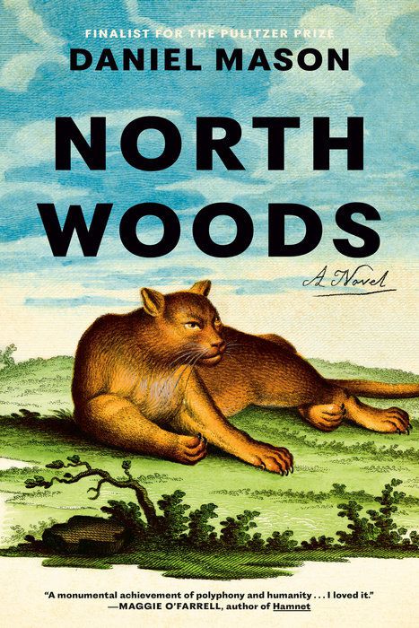 Cover image for Daniel Mason’s North Woods, with a big cat lounging on the cover.