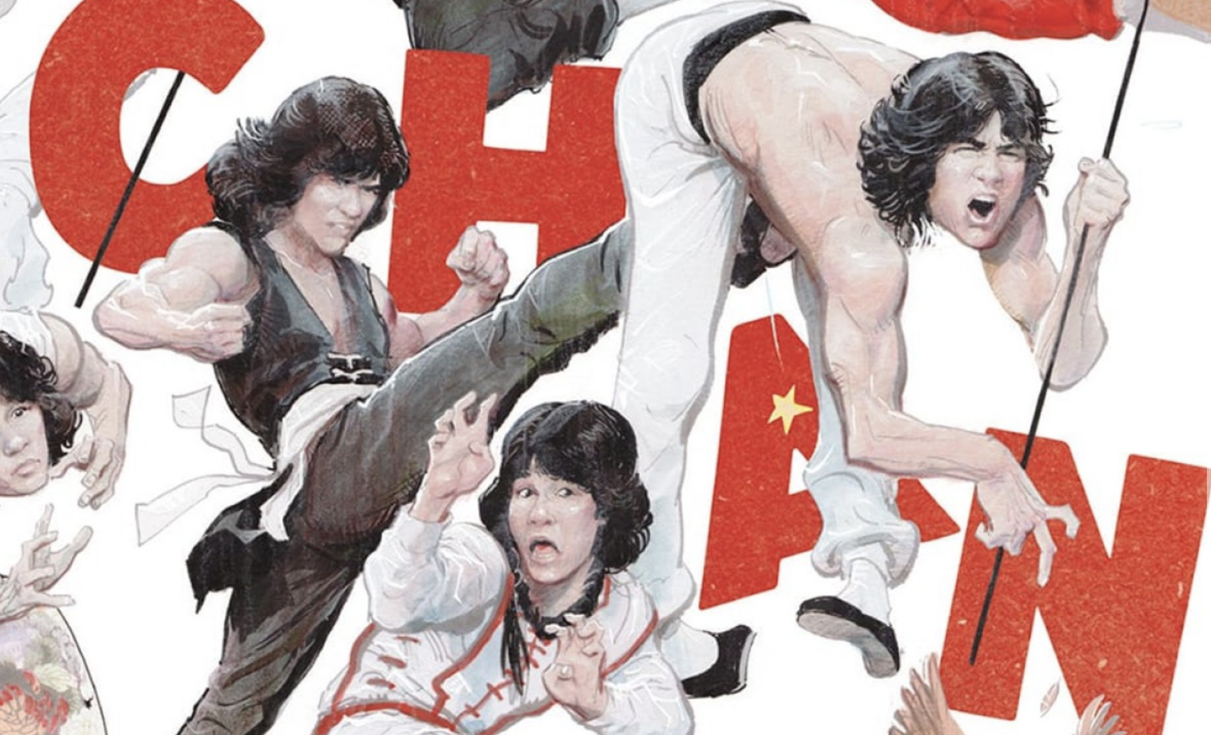 Omslaget till Criterion Collections Jackie Chan-kollektion innehåller flera teckningar av den ikoniska stuntmannen och actionstjärnan