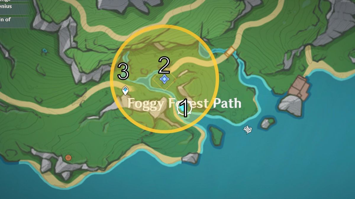 En karta visar platsen för sanna förmågor för Wild Fairy of Erinnyes i Genshin Impact.