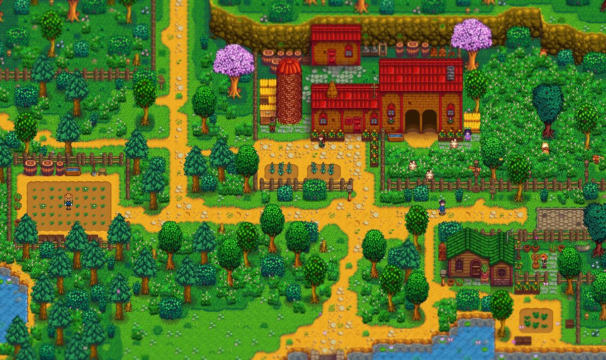 Marnies gård och extra jordbruksområde, porträtterat i Stardew Valley Expanded.