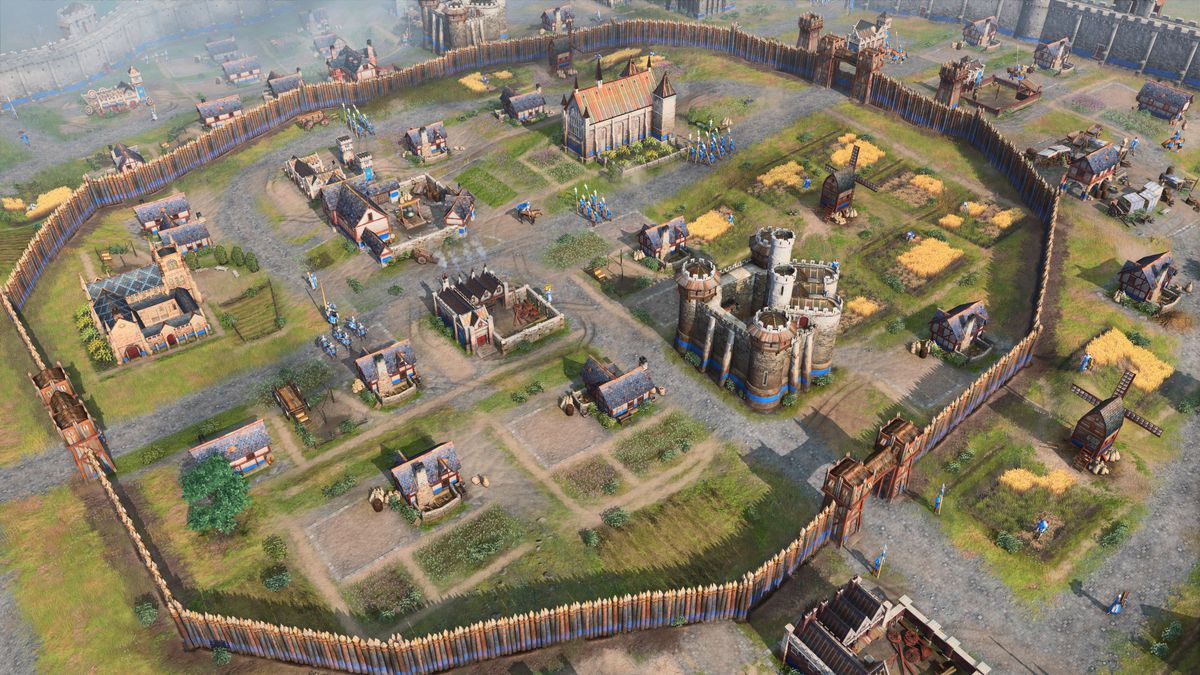 A screenshot showing a village from Age of Empires 4