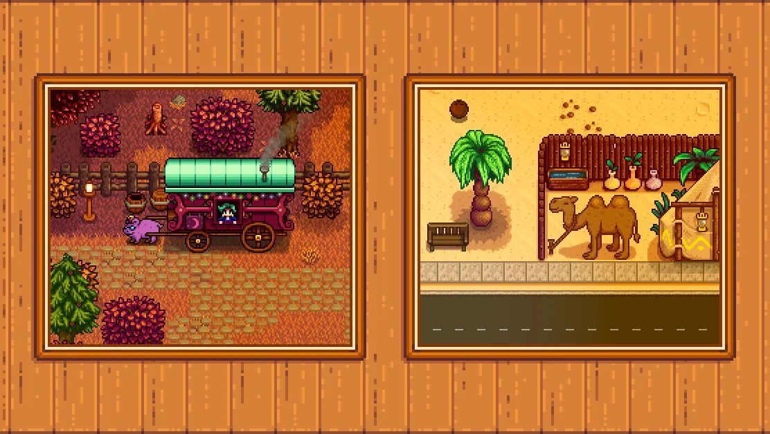 Two images from Stardew Valley mod Elle’s Town Animals.