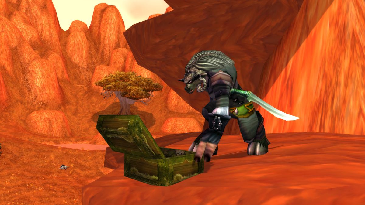 En Tauren-äventyrare öppnar en Discovery-kista i World of Warcraft Classics Season of Discovery