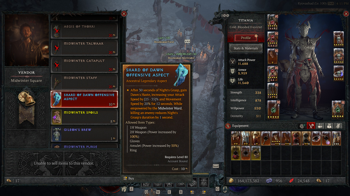 En titt på Shard of Dawn Aspect i Diablo 4:s Midwinter Blight-evenemang