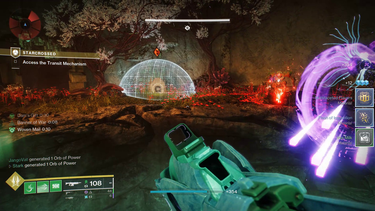 En Guardian använder Dam's Gift för att aktivera en Vex-nod i Destiny 2