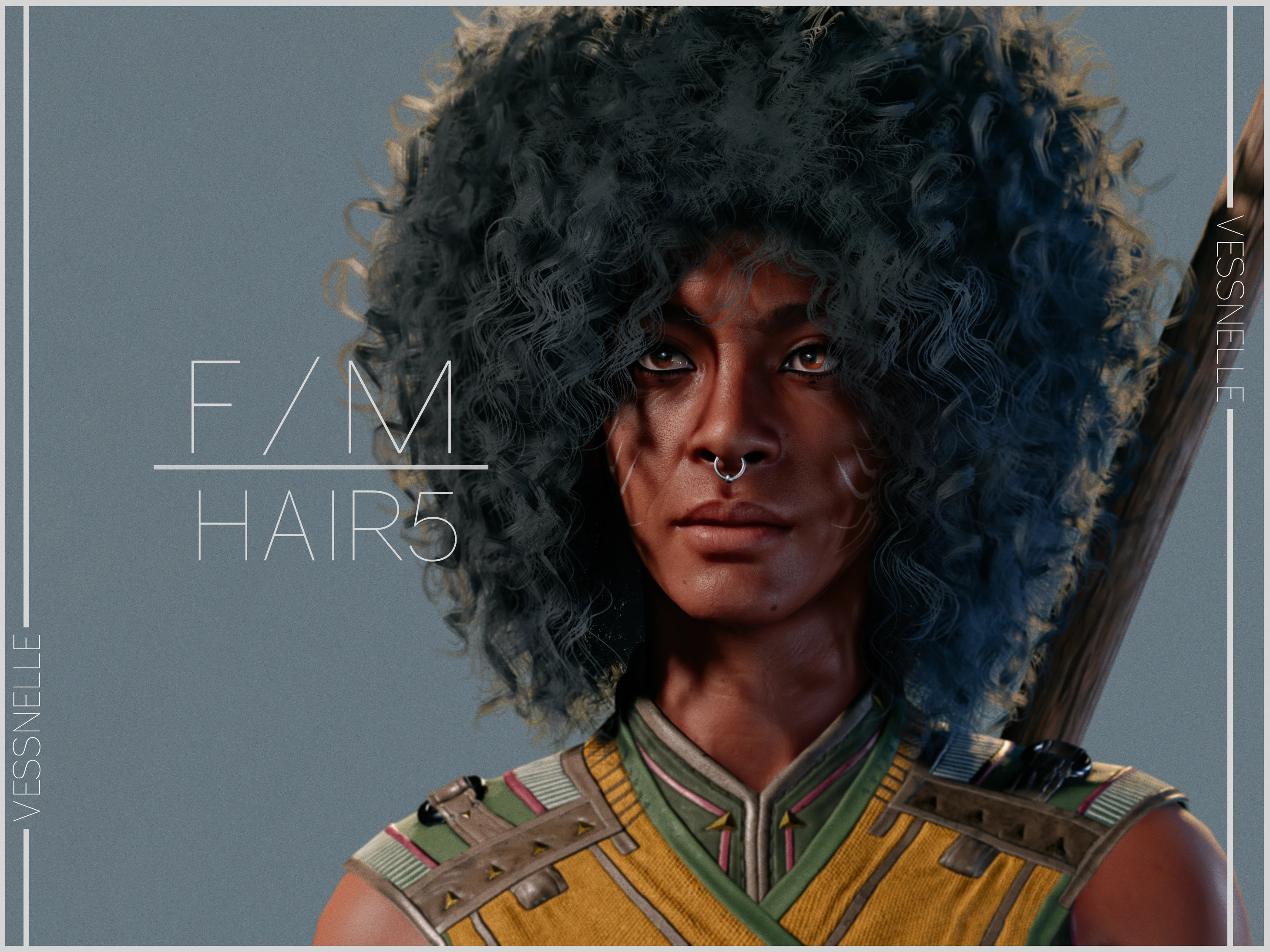 En svart kvinnas karaktär i Baldur's Gate 3, med hårstruktur med tillstånd av Vessnelles Hair Collection-moden.